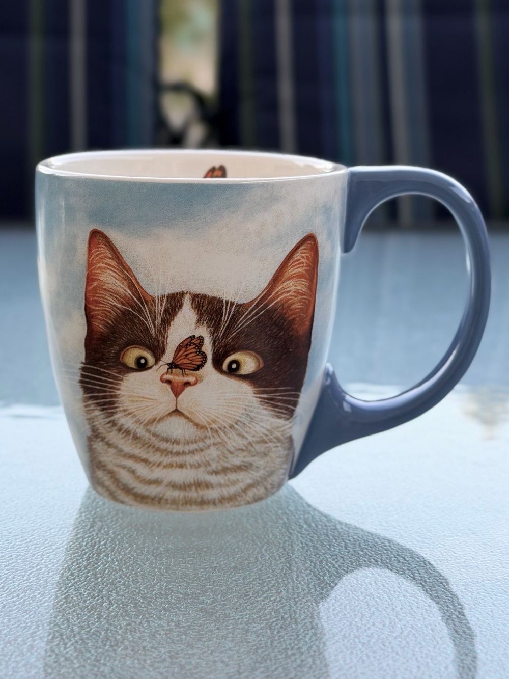 Hugo Hege Cat & Butterfly by Lowell Herrero  for Lang & Wise 12 Oz. Ceramic Mug